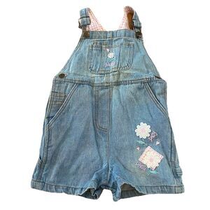 Vintage Rachel's Kids Girls 5 Overalls Denim Patchwork Butterflies 80s Daisy